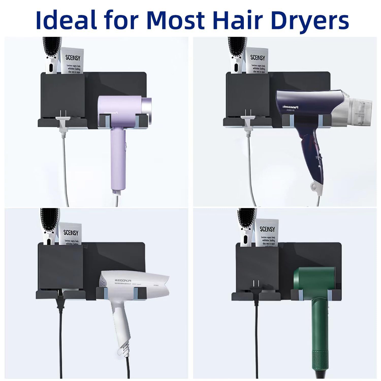 Hair Dryer Holder Wall Mount, Bathroom Blow Dryer Stand Wall Mounted Self Adhesive Hair Tool Holder Hair Styling Care Tool Organizer Hair Dryer Holder Rack Fit for Dyson Supersonic Dryers Black UEMUSI