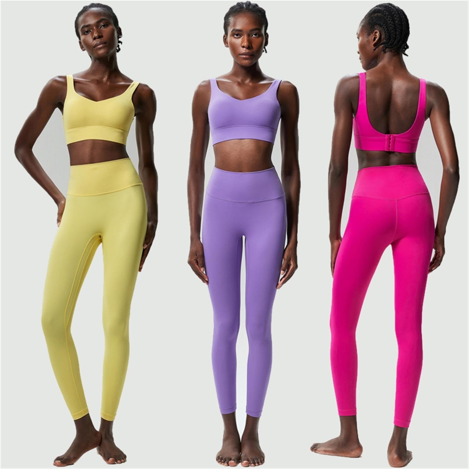 Set da Yoga Fitness in Due Pezzi Donna Elasticizzato in Tinta Unita