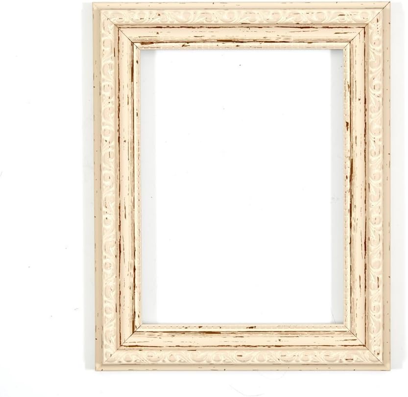 Distressed White 16" x 12" Ready to hang Ornate Shabby Chic Picture/Photo/Poster frame with MDF backing board and High Clarity Styrene Shatterproof Perspex Sheet
