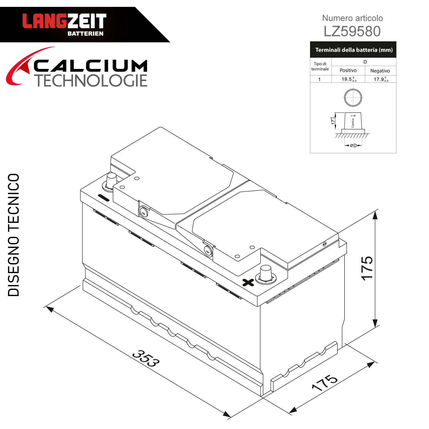 LANGZEIT batteria auto 95Ah 12V avviamento sostituito 90Ah 100Ah