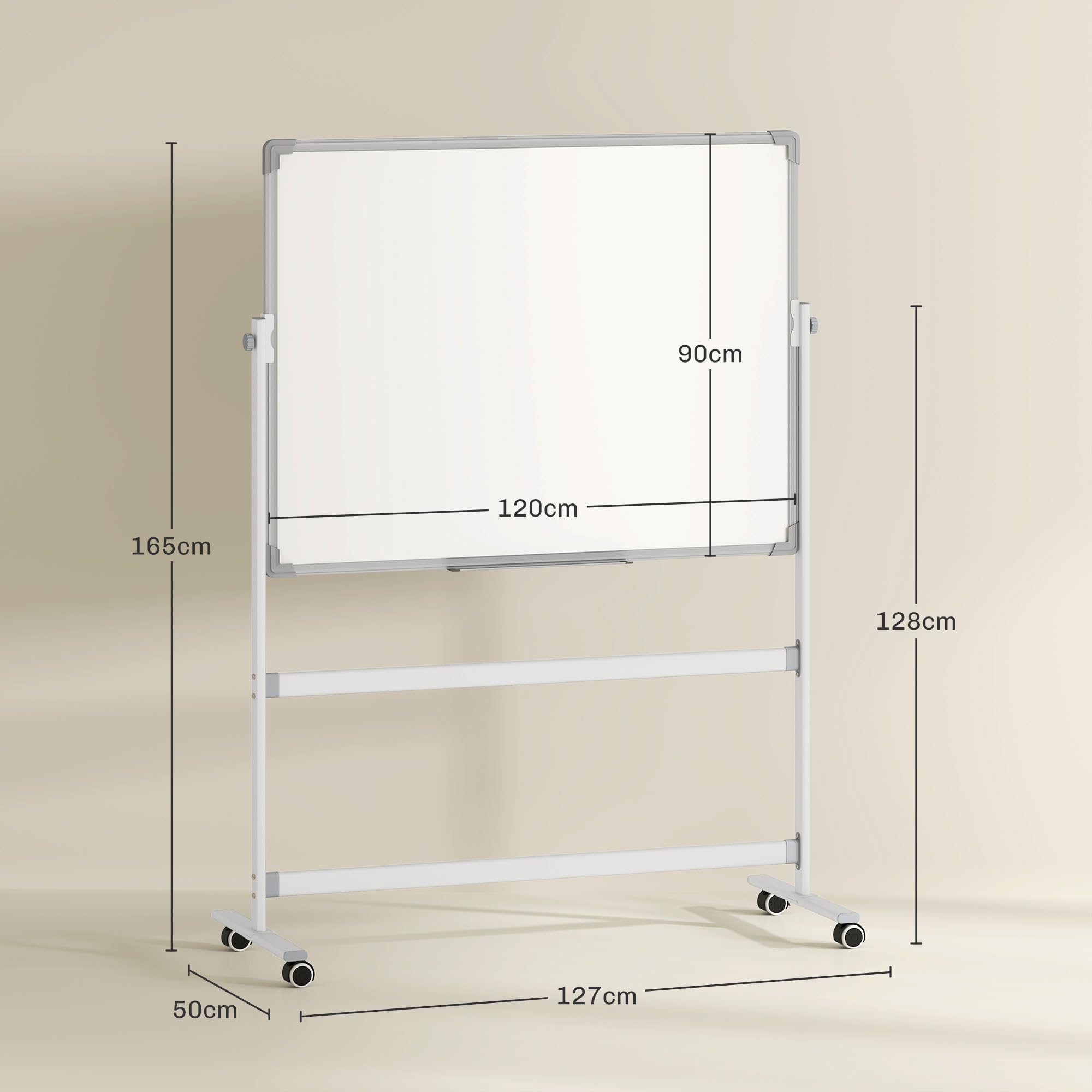 HOMCOM Tableau blanc magnétique double face, tableau blanc effacable rotatif mobile avec support, aimants, marqueurs, gomme et roulettes pour bureau à domicile, salle de classe, blanc