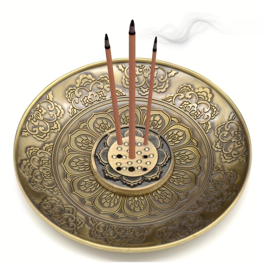 Holder Burner, 1 gray and gold Alloy Lotus Ash Catcher Dish with 3 Sticks, Metal Agarbatti Stand for Yoga, Meditation, Home Decor