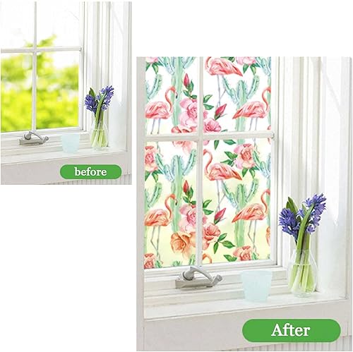 Miniatura 6 de Juego de 2 películas esmeriladas para ventana, diseño de bosque brumoso, plantas de selva brumosa, árboles de bambú, película esmerilada para