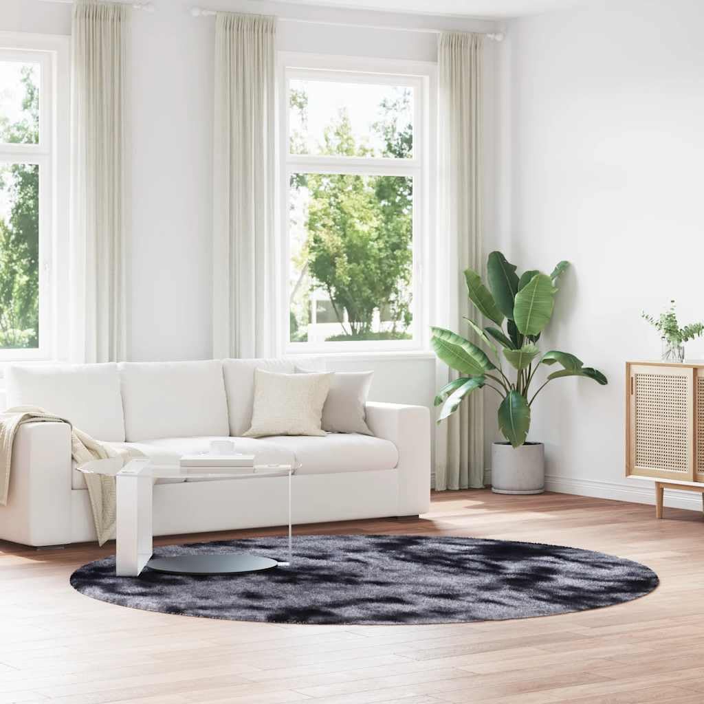 Tapis rond antidérapant Navara grand format gris foncé moelleux de 240 cm