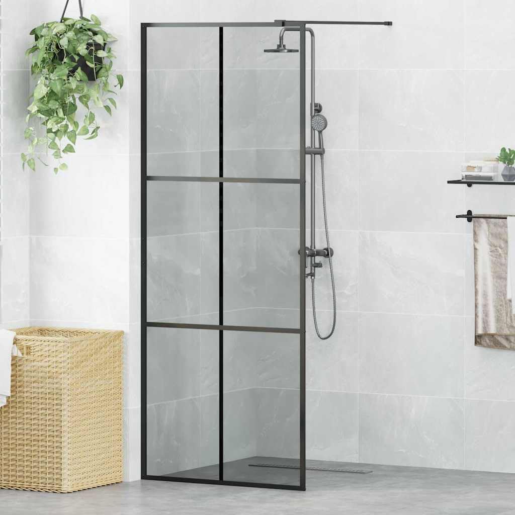 Ścianka prysznicowa Walk-in, czarna, 80 x 195 cm, szkło hartowane, ochrona przed pryskaniem, ścianka prysznicowa z regulowanym profilem i stabilizatorem do prysznica wnękowego i wanny