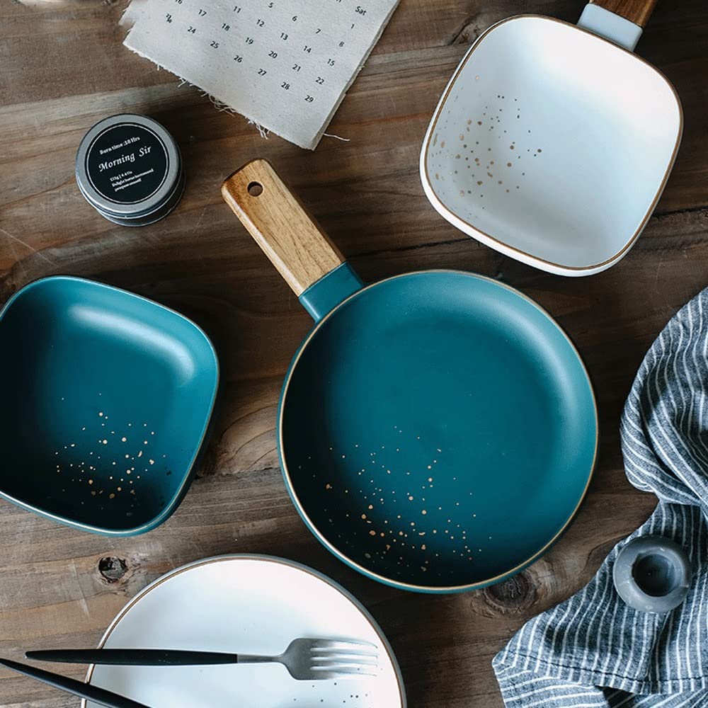Ensaladeras Creativo cerámico mango de madera tazón nórdico pintado ensalada cuenco casero postre vajilla de fideos japonés cuenco Cuencos para Cocina