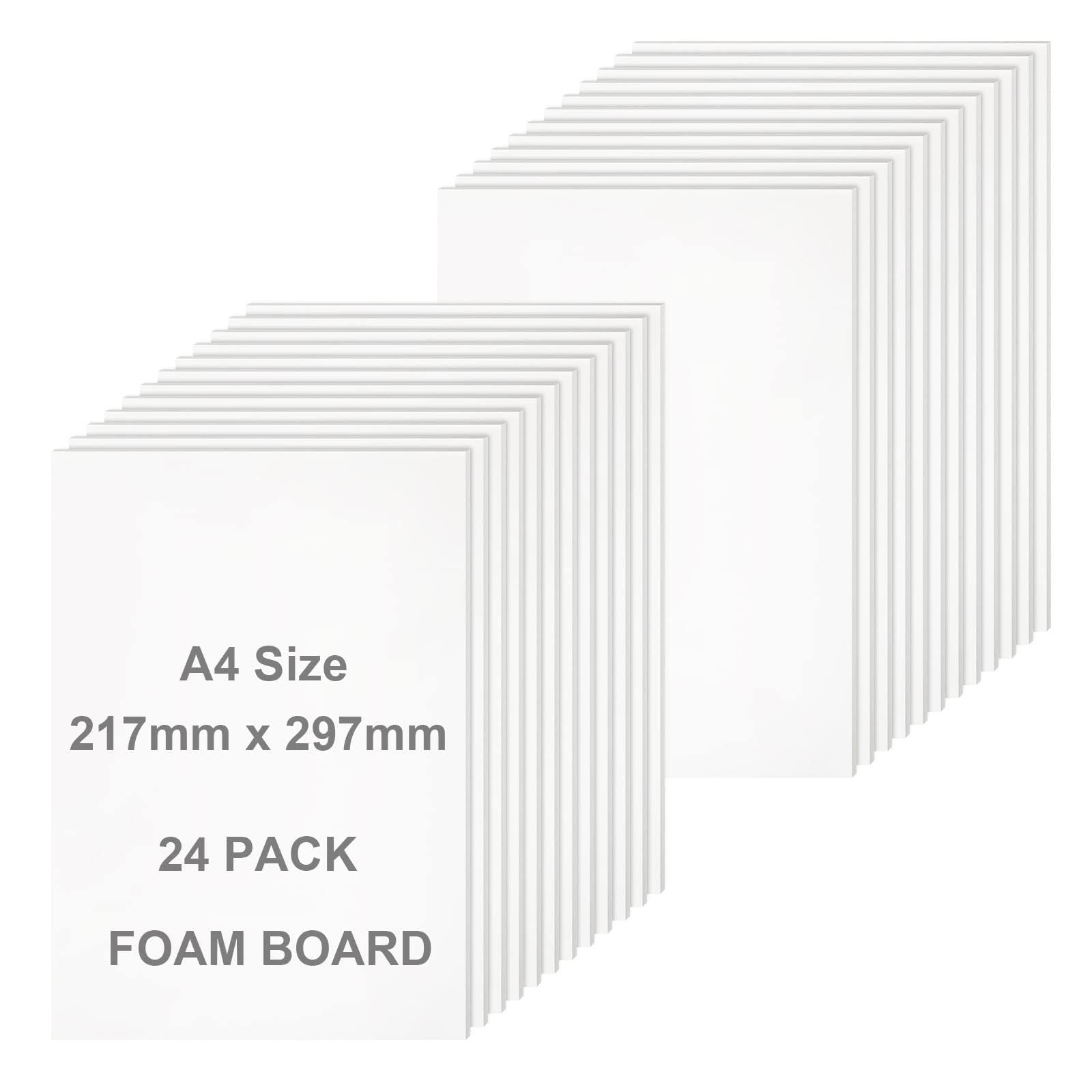 ASelected Lot de 24 Carton Mousse A4 5mm, Carton Mousse Plaque en Mousse de Polystyrène, Panneau D’affichage,Planches Mousse Blanc pour Art, Présentations, École, Bureau (210MM×300MM)