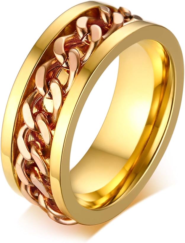 Herren Edelstahl Kette Rotierende Ringe Gesicht Breite 8MM Neutral 