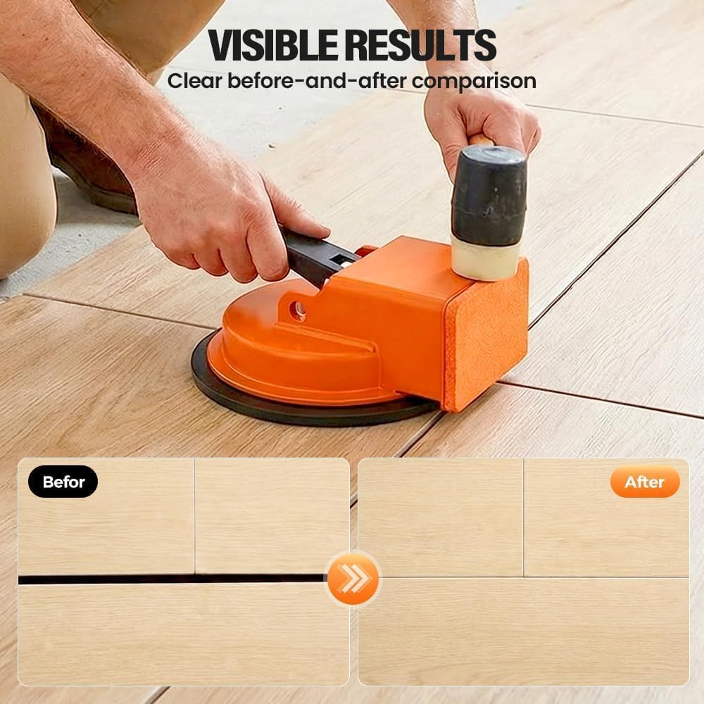 Floor Gap Fixer Tool, 2026 New Heavy Duty Floor Gaps Fixer Tools, Enhanced Vacuum Suction Cup, Flooring Gap Repair Tool for Laminate, Vinyl, Adjustable Height Setter Close Unsightly Seams(Orange)