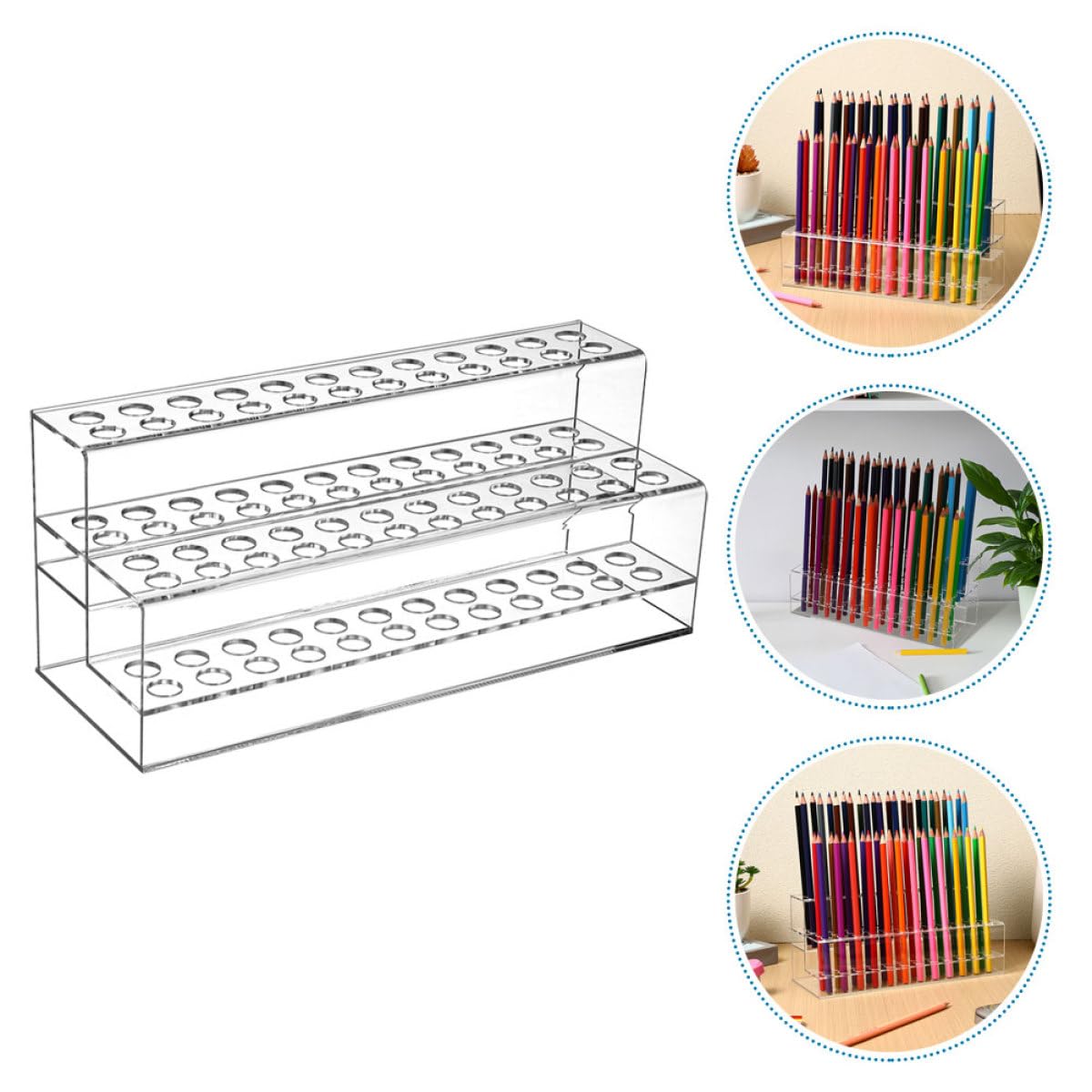 Veemoon Lot de 2 Porte-stylos en Acrylique Transparent, 48 Trous à 2 Niveaux, Support Polyvalent pour Pinceaux de Maquillage et Crayons à Sourcils, Organisateur de Bureau et Accessoires