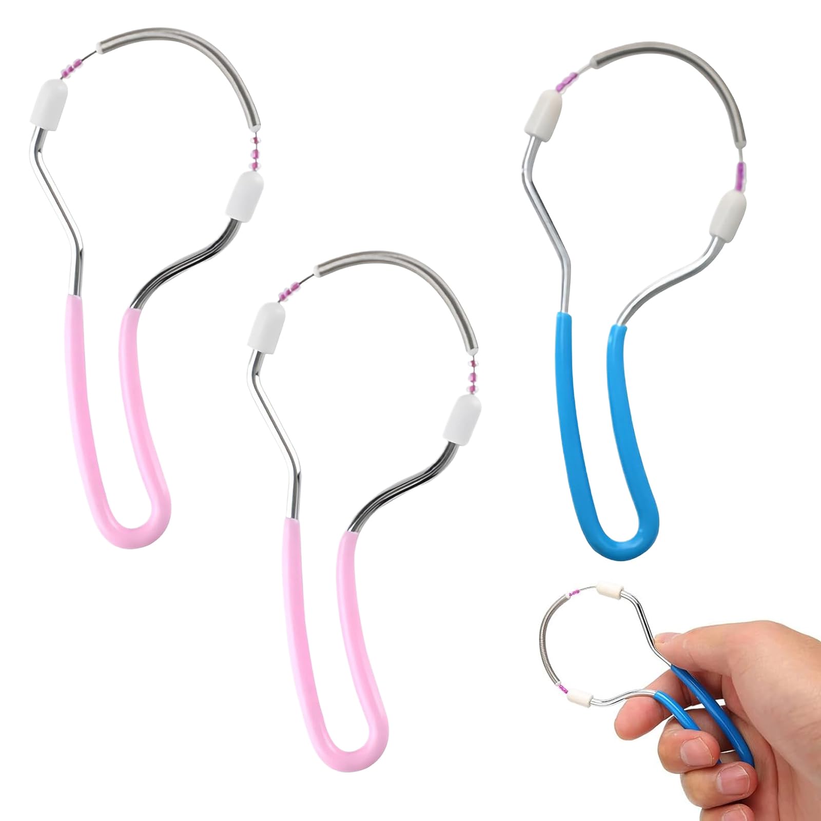 3 Stück Gesichtshaarentferner,Gesichtsepilierer, Frühlings Gesichtsepilierer,Manueller Tragbarer Epilierer Geeignet Für Gesichtshaarentfernung Stirn Wange Oberlippe(Pink Und Blau)