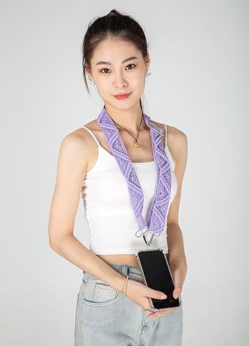 Miniatura 3 de Cordón de macramé bohemio para teléfono, correa ajustable para el cuello, tarjeta de identificación para teléfono celular, cordón para teléfono