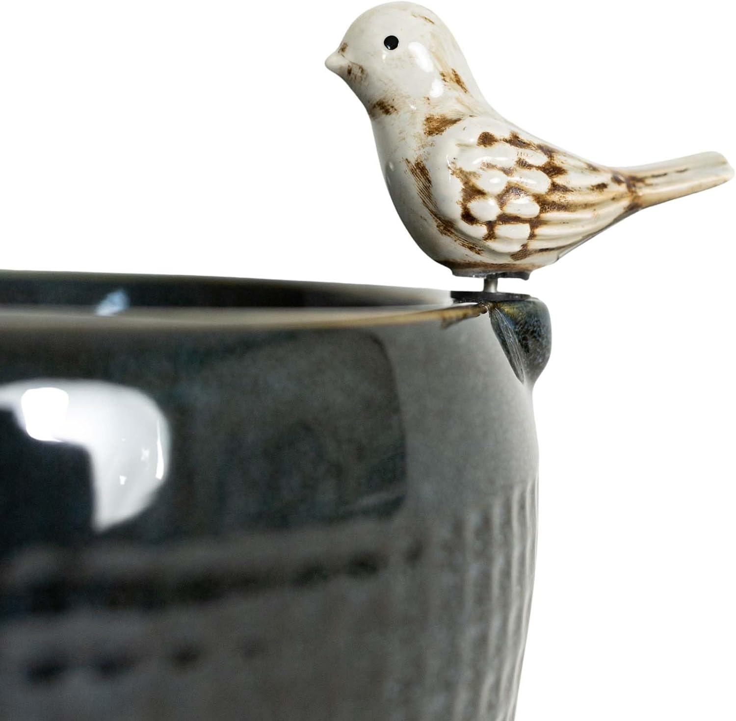 Foreside Home and Garden 8.86" Blue Porcelain Perched White Bird Natural Pebbles Fountain w/LED Lights All Seasons Spring Summer Living Room Coffee Table Kitchen Dining Dinner Table Office Bedside