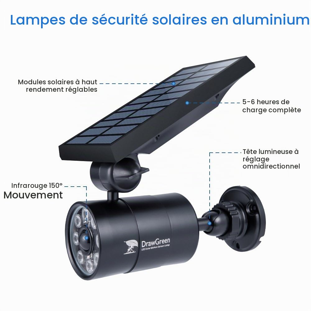 Lampe Solaire Détection de Mouvement Exterieur Jardin 8-Watts LED(110W équ. ) 1400 Lumens Luminaire Exterieur Eclairage Solaires de Sécurité Projecteurs et Solaire Exterieur Jardin,chemin