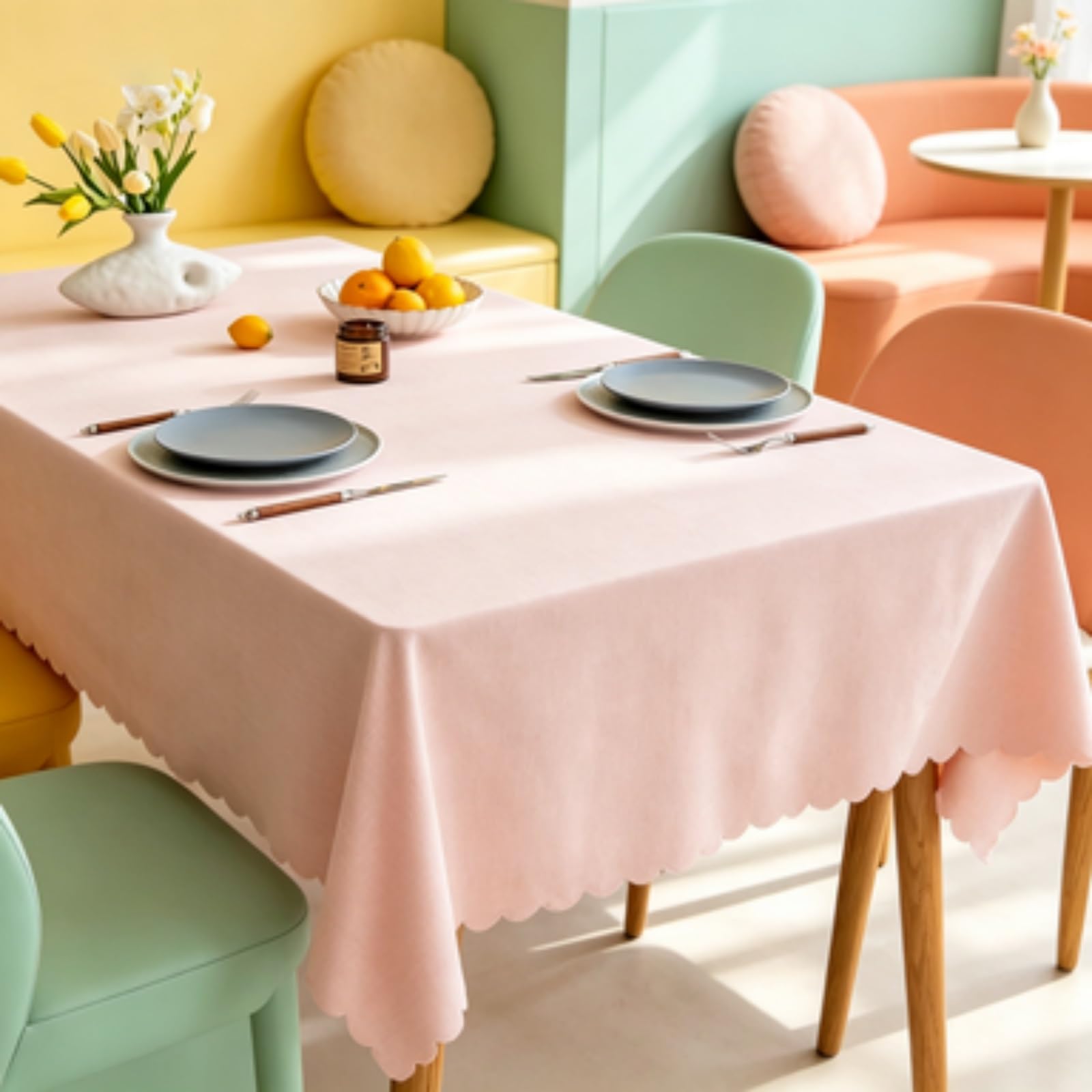 Rcyongq Pink Table Cover Wipe Clean Tablecloth Water Resistant, Wipeable Tablecloth Wipeable Durable Scratch Resistant, Washable For Coffee Kitchen Small Tabletop Decoration(,130X220cm)