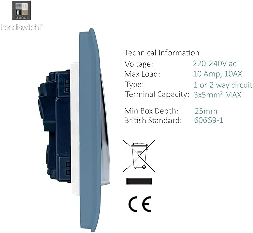 Miniatura 4 de Trendi - Interruptor de luz táctil de 1 banda de 2 vías, artístico, moderno, brillante, 10 amperios, cielo (paquete de 2)
