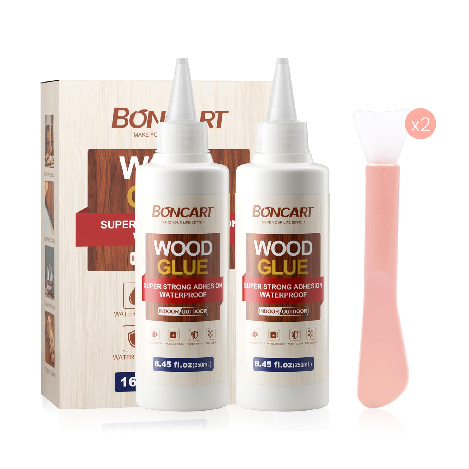 Boncart Wood Glue, 8.45fl.oz Super Strong Adhesion Wood Glue for Furniture Heavy Duty, Clear After Drying, Waterproof, for Woodworking, Crafts, Repair