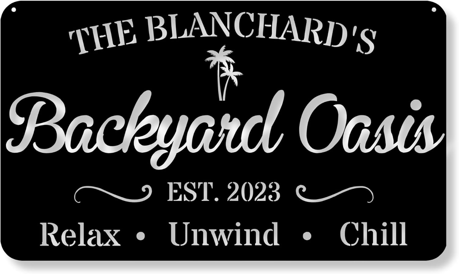 Personalized Backyard Pool Metal Sign/Outdoor Wall Decor/Metal Wall Decor/Pool Decor/Personalized Home Decor/Metal Wall Art/Gift (24in, Backyard Oasis, Black)