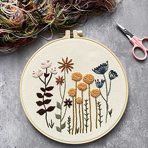 Harimau 3 Pack Embroidery Kit For Beginners , Floral Plant Pattern,Cross Stitch Kits Set , Including Stamped Embroidery Cloth With 3 Embroidery Hoops, Color Threads And Tools (Flower) #TOP2