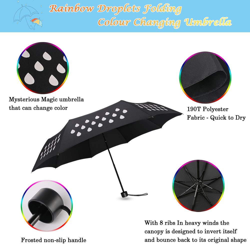 Vicloon Automatico Ombrello Pieghevole con 8 Canne Arcobaleno Gocce di Pioggia Portabilità Slip Modifica Umbrella Ombrello Pieghevole Un Black Magic