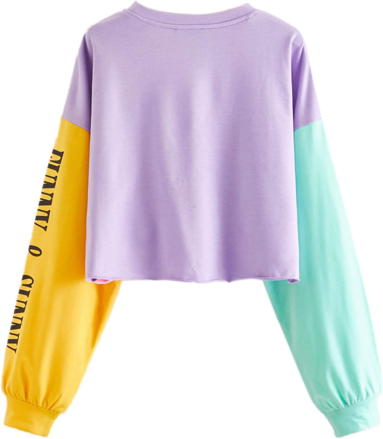 SweatyRocks Women's Letter Print Color Block Crop Sweatshirt Long Sleeve Pullover Tops - Image 2