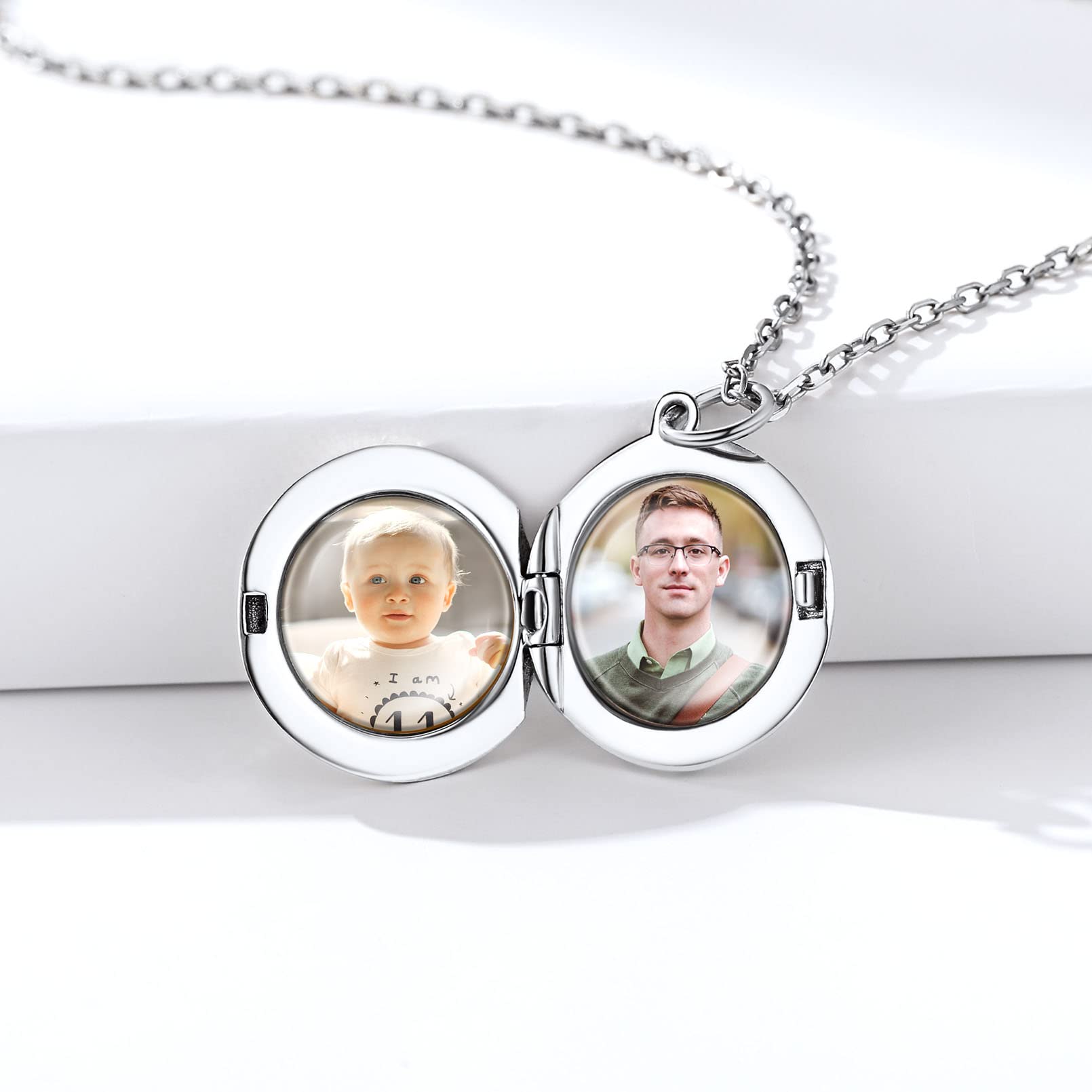 ChicSilver Collana Personalizzata Argento 925 con 2 Foto, Ciondolo Portafoto Personalizzato Argento Oro Rosa Lunga 40/45/55+5cm, Collana Cuore Ciondolo Personalizzato, Idee Regalo