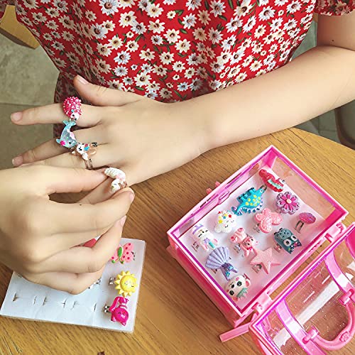 Elemirsa 24Pcs Little Girl Jewelly Rings Adjustable Costume Princess Pretend Play And Dress Up Rings For Girl Toddlers Kids Children's Jewelry Set Toy Treasure Box #TOP5