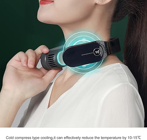 Miniatura 4 de Ventilador de cuello de aire acondicionado portátil, enfriador de cuello 2 en 1 y calentador de aire acondicionado portátil para viajes a casa (azul)