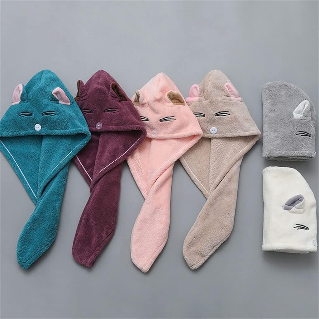 Hair Drying Cap Strong Water Absorbent Quick Dry Wipe Towel Thicken Cute Headscarf(Gray)