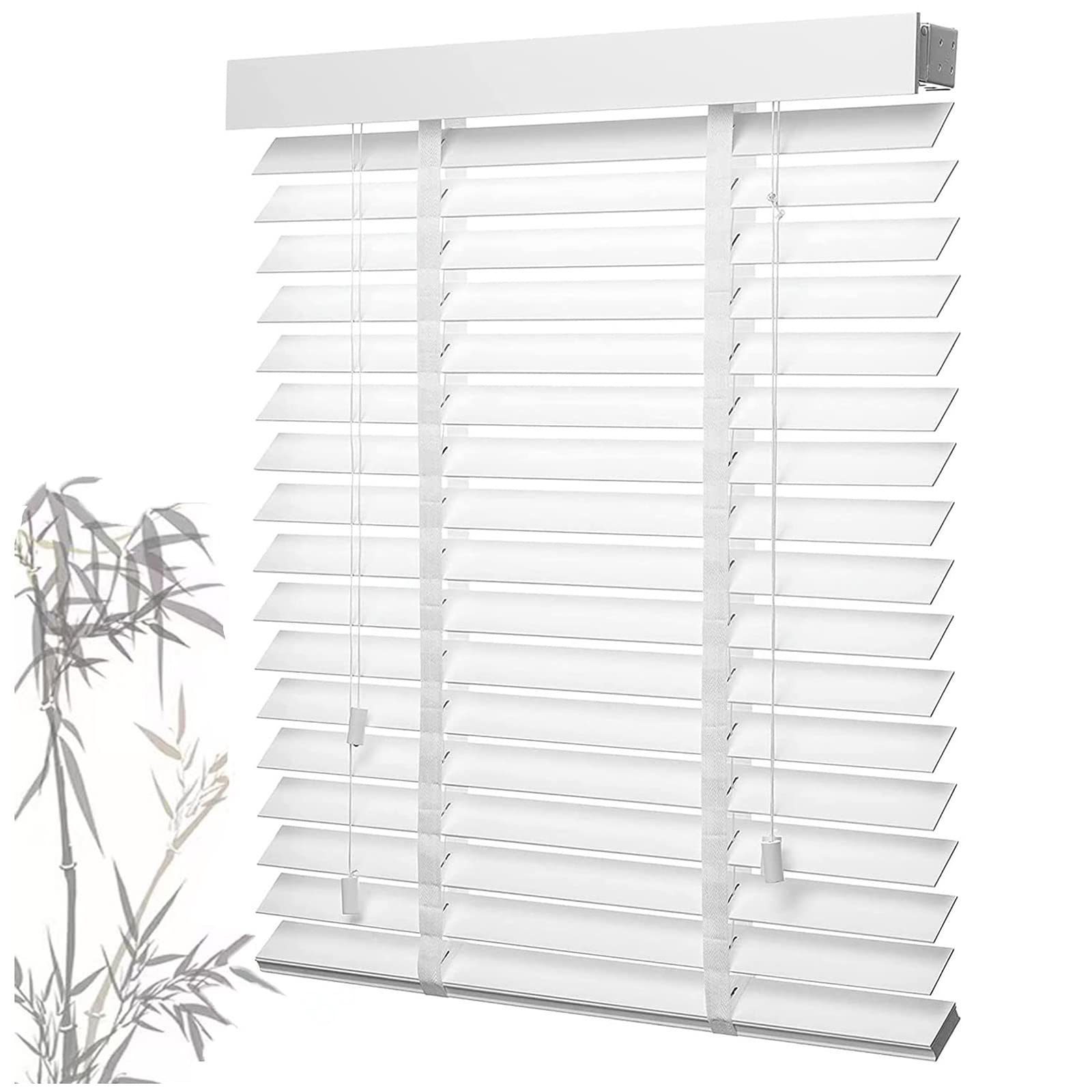 Premium Bambus-Jalousien, Holz-Lamellen, 50 mm, Massivholz-Lamellen, weiß, Sichtschutzrollo, perfekt für Fenster, 70 x 180 cm, stilvolle Heimdekoration