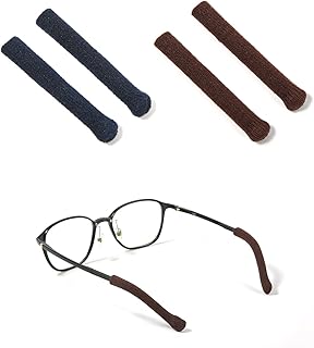 4pcs Eyeglasses Temple Tips Sleeve Retainer, Soft Anti-Slip Knitting Cotton Fabric Eyeglass Temple Tips Eyeglass Temple Pads for Sunglasses Glasses Reading Glasses (Dark Blue, Brown)