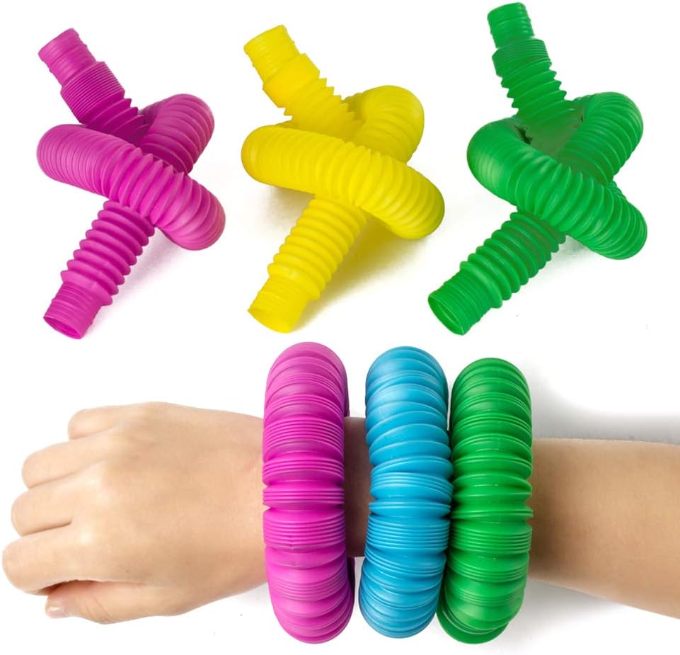 Pop Tubes Sensory Fidget Toy for Kids, Pull ‘N Pop 6-Pack Educational STEM Toys for Construction and Building Activity, Helps Reduce Stress for Autism, ADHD and Children with Special Needs