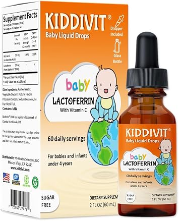 Baby Lactoferrin Liquid Drops Gentle Immune Support Supplement 100mg Formula Tasty Orange Flavor 60 Daily Servings Sugar Free, Gluten Free, Vegetarian, 2oz