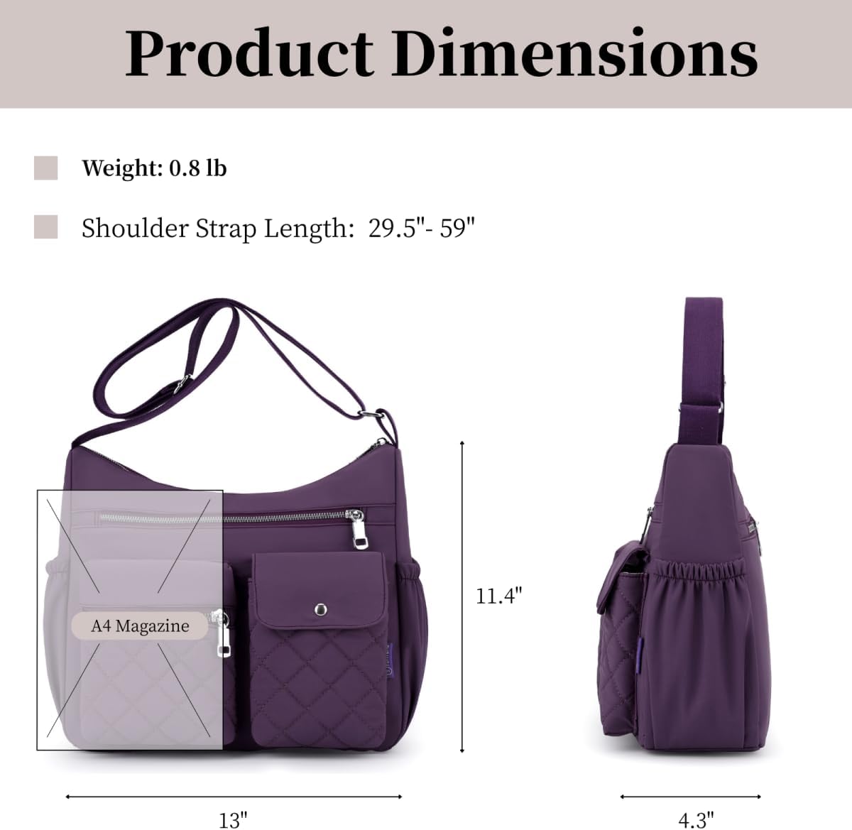 Crossbody Bag for Women Casual Quilted Handbag Nylon Waterproof Travel Purse Trendy Ladies Multipocket Shoulder Bag