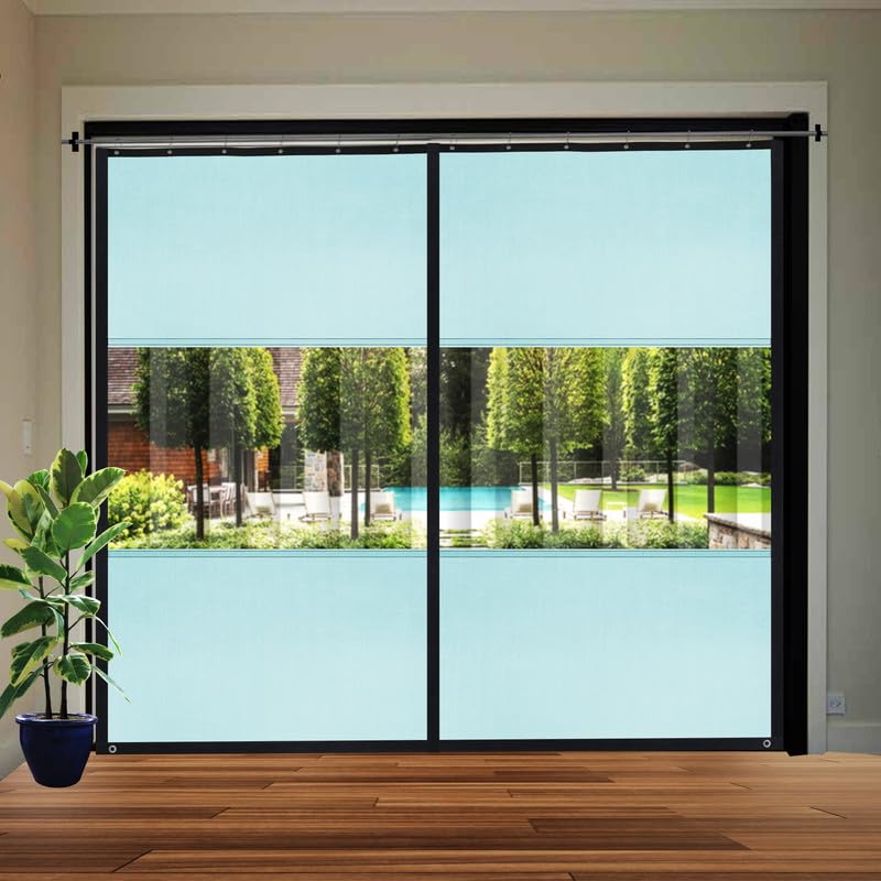 Image of Polyester with PVC Fabric Outdoor Waterproof Curtain with Top Eyelet Protect from AC, Sun, Dust & Rain Used for Balcony, Door & Window (Sky Blue Color 4.5 X 6 Feet, Pack of 1 Piece)