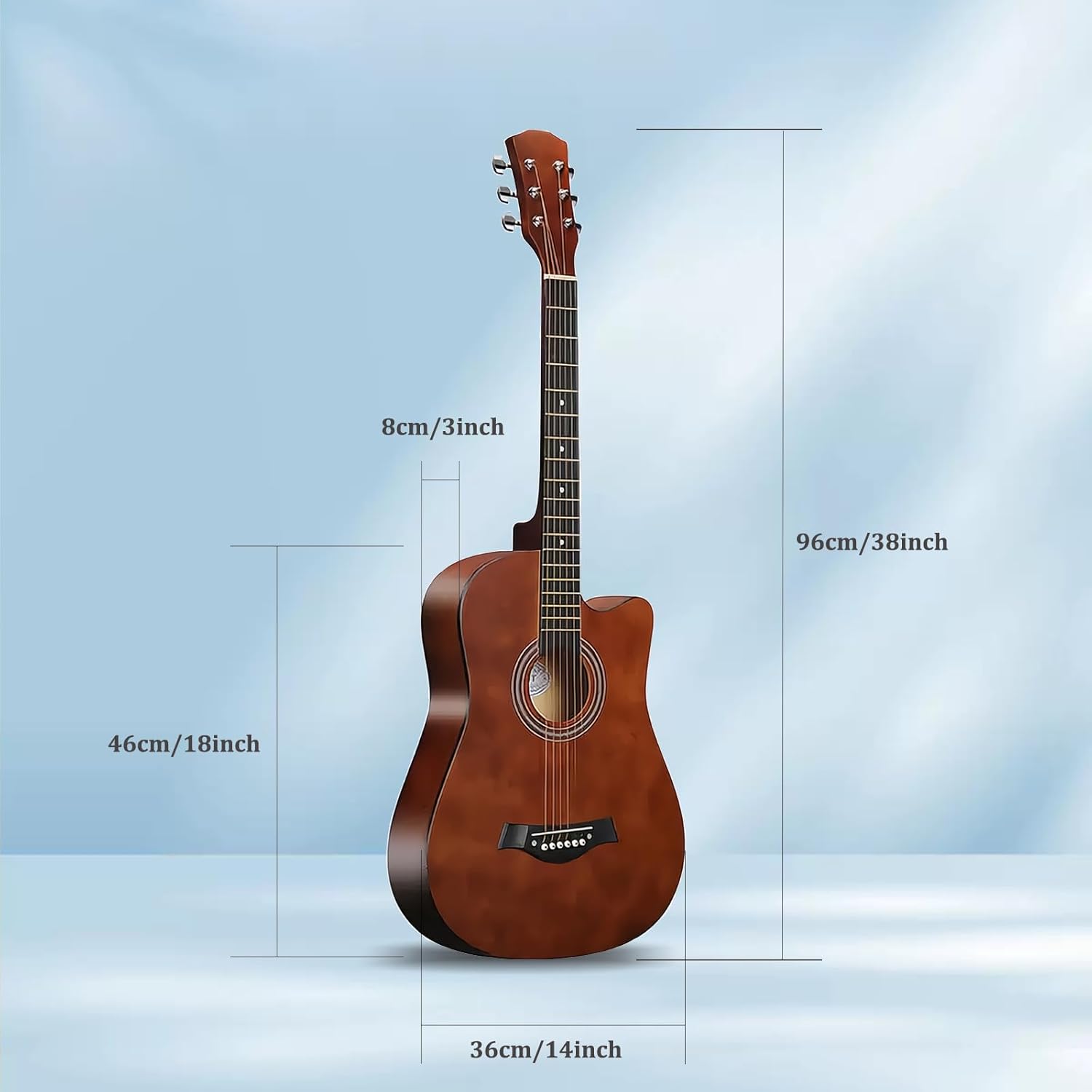 38inch Wood Acoustic Guitar for Adults, 6 Steel-String Acoustic Guitar With Guitar Bag, Elementary Tutorial of Folk Guitar for Beginners.