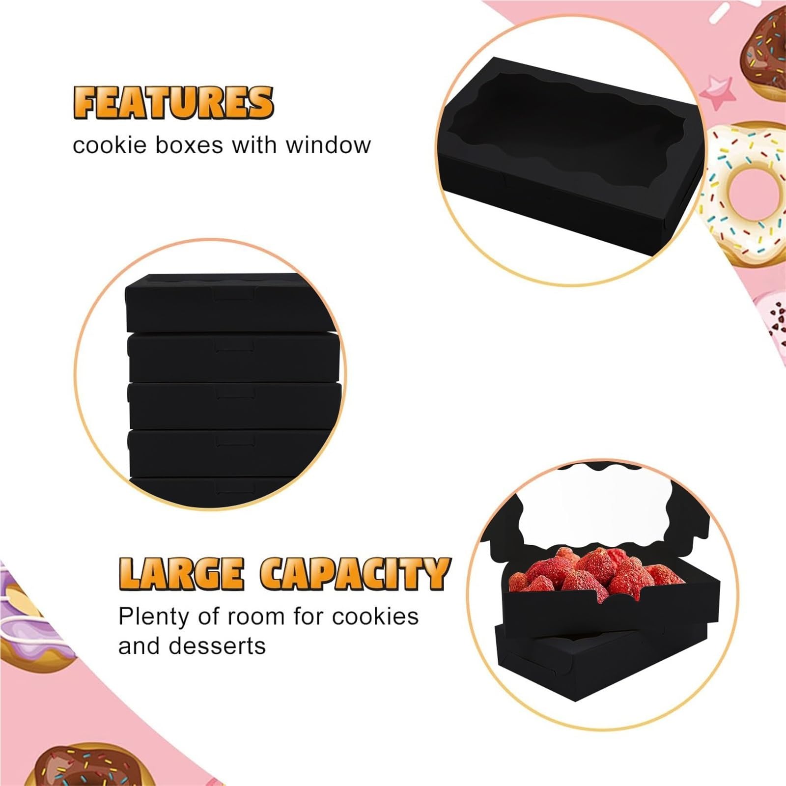 Cajas de panadería con ventana transparente Cajas rectangulares for pastelería con ventana blanca, 24 Uds., cajas de galletas y dulces for panadería, recuerdos fiesta for llevar(Pink,135x70x50mm)