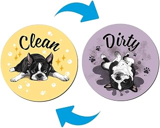 WIRESTER 3.5 inch Dishwasher Clean Dirty Flip Sign Double-Sided Decoration for Kitchen Dishwasher Washing Machine, Boston Terrier Dog Lying Down Looking Up