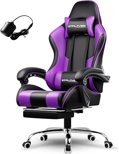 Miniatura 18 de GTPLAYER Silla para videojuegos, silla de computadora con reposapiés y soporte lumbar, silla de juego ajustable en altura con asiento giratorio de