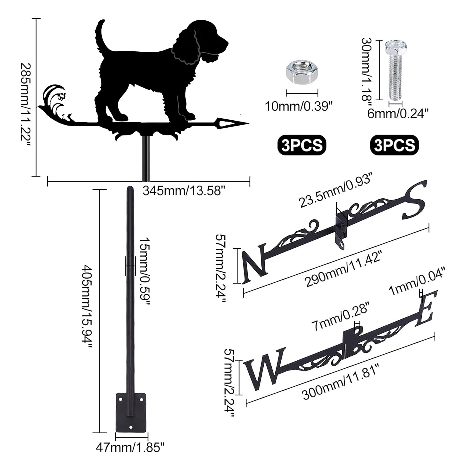 Girouette Chien Animal Direction du Vent Noire Indicateurs De Toit Installation Extérieure Décoration pour Ferme, Grange, Abri De Jardin, Terrasse, Cocker Spaniel