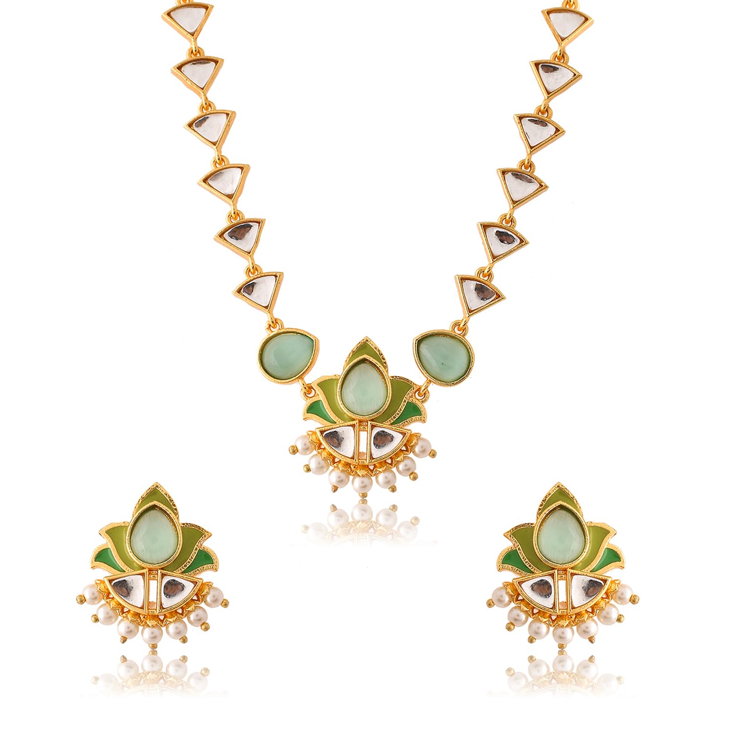 Forever More Green Gold Plated Necklace Set For Women|Enamelled Necklace Set|EveryDay|Festive|Wedding|Gift For Women|-image-40