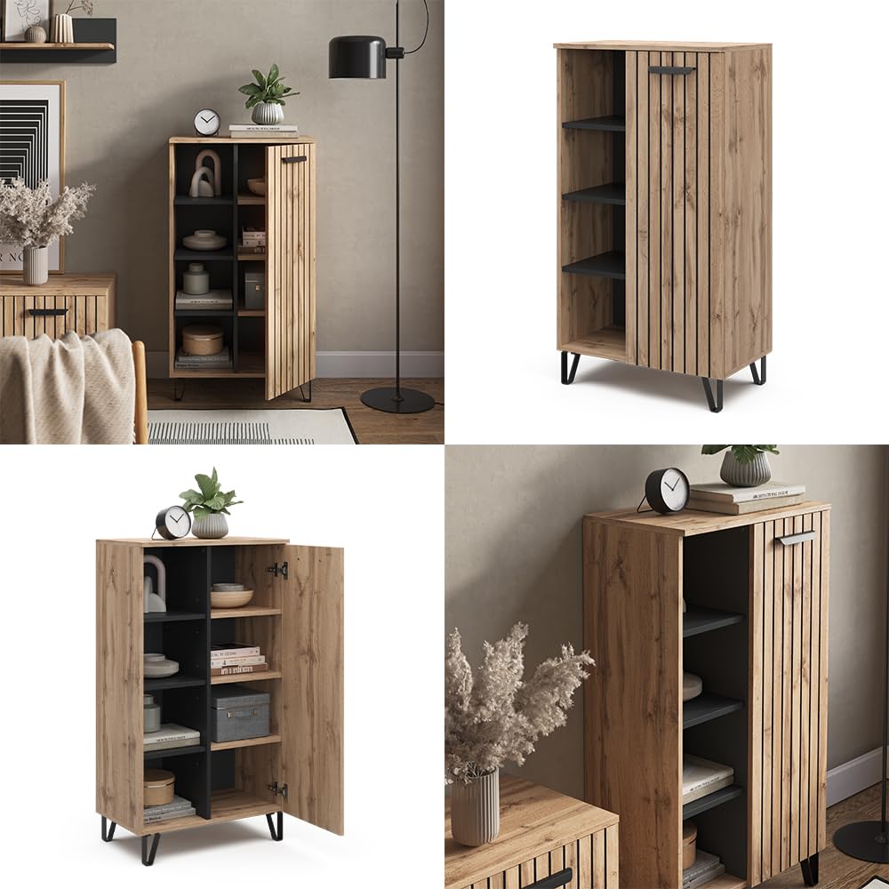 Vicco Aparador Amber, Roble Wotan, 35 x 110 cm | con 1 puerta, con compartimento de almacenamiento adicional