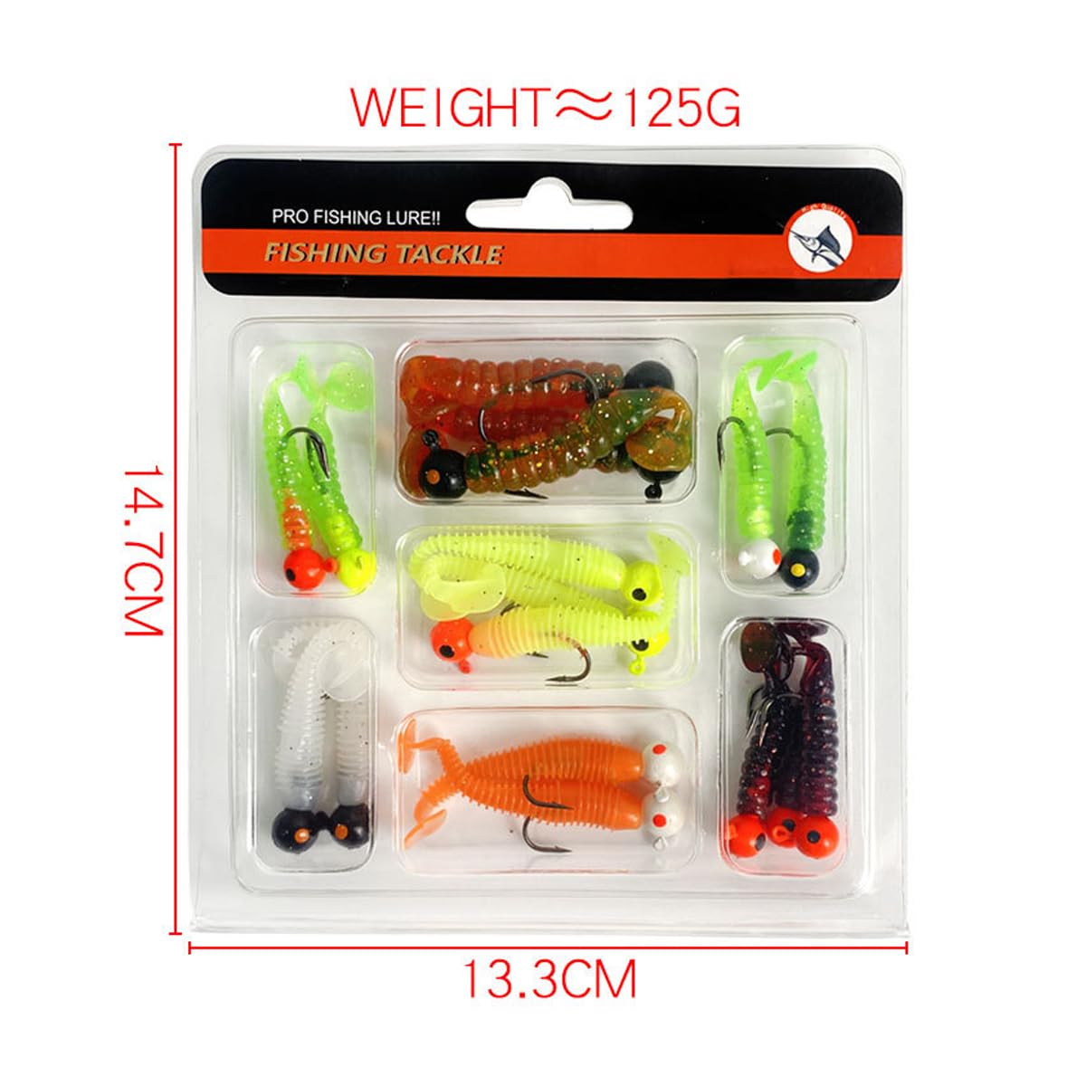 FOLANDO 34pcs Soft Plastic Lures Kit - Sea Fishing Jig Heads & Hooks for Bass Perch, Pike, Silver - Image 4