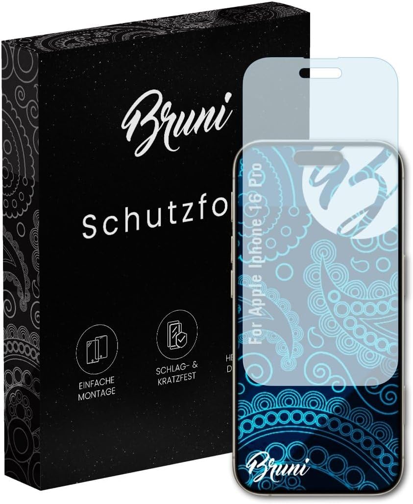 Bruni Screen Protector compatible with Apple iPhone 16 Pro Protector Film, crystal clear Protective Film (2X)