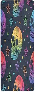 Multicolor Skulls Stars Yoga Mat Durable & Thick Gym Fitness Mat,Non Slip Natural Rubber Yoga Mat for Yoga, Pilates & Floor Workouts