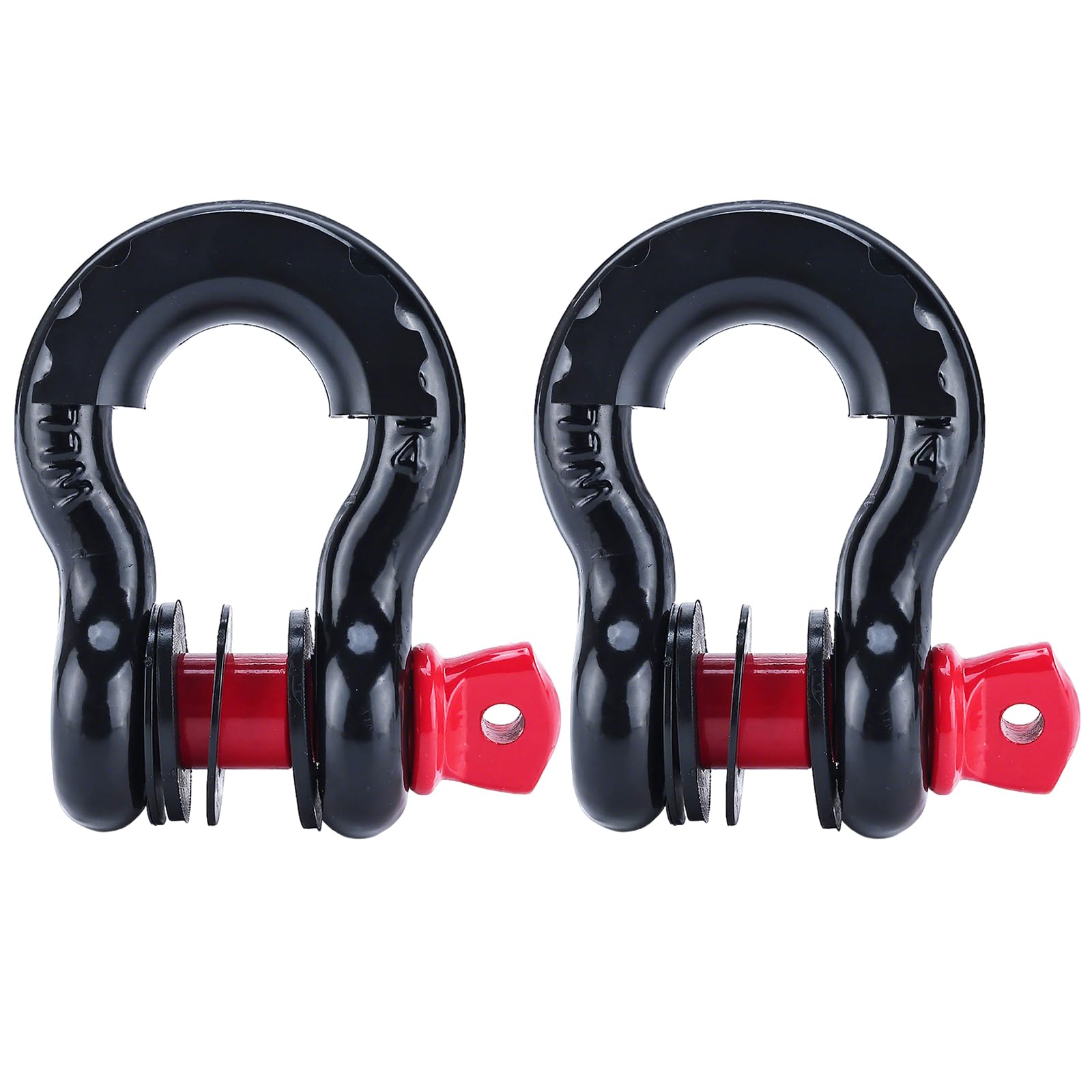 FreeTec 2pcs Manille 4x4, 4,75 T Manille de Levage, 3/4" Manilles de Remorquage 4x4, Manilles Acier Galvanisé avec Garnitures Caoutchouc pour Traction de Remorque Jeep Voiture Camion (Noir et Rouge)