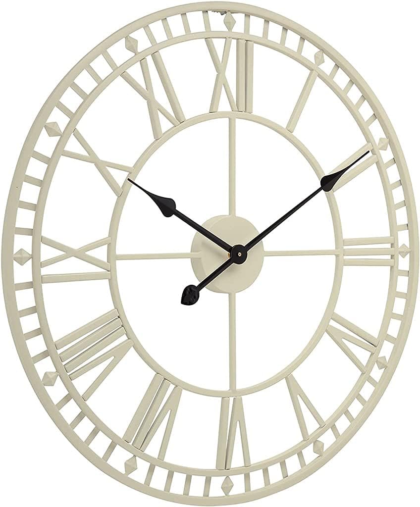 Large 60cm Wall Clock, Outdoor Garden Weatherproof Roman Numeral Quartz Clock, Indoor Living Room Wall Decoration Mute Wall Clock Without Tick Battery-Powered Metal Skeleton