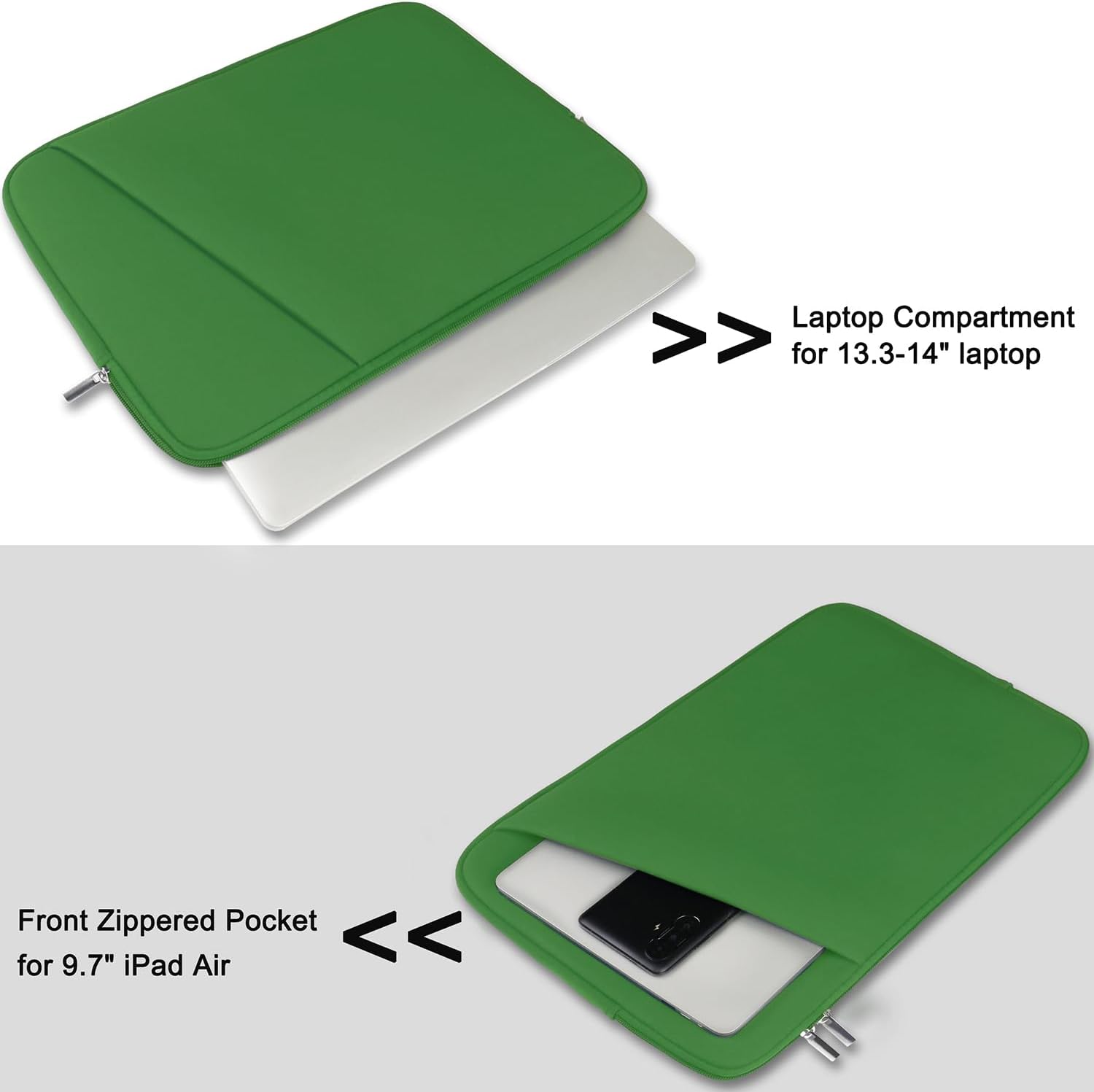 Askuko 14 inch Laptop Sleeve, Shockproof Protective Computer Cover, Durable Carrying Bag Laptop Case Compatible with 14"" MacBook Air/Pro HP Asus Lenovo Notebook, Dark Green - Image 4
