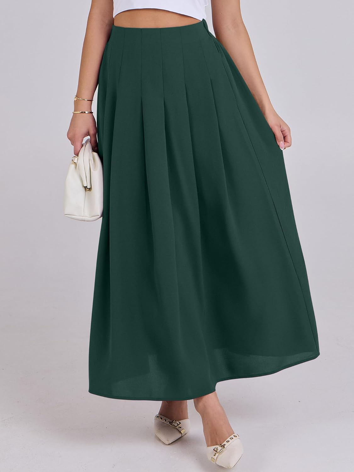 ANRABESS Women A-Line Pleated High Waist Maxi Skirt Full Ankle Length Flowy Swing Elegant Dressy Casual Work Long Skirts - Image 3