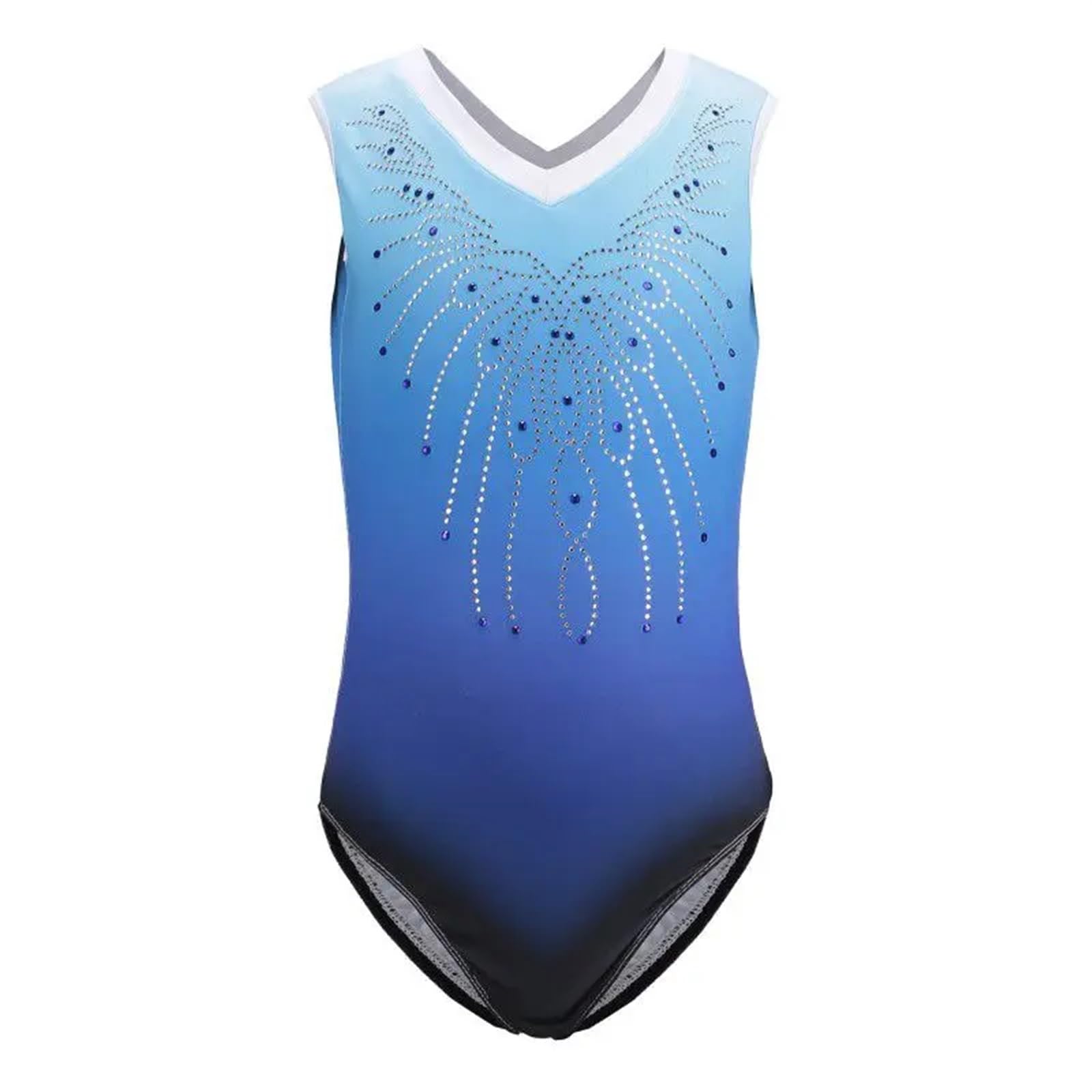 Gymnastikanzug Mädchen Ärmelloser Mesh-Ballett-Tanzanzug mit Diamanten, Gymnastik-Bodysuit, Tanzbekleidung, Eiskunstlauf-Performance-Kleidung(Color 2,6 (5-6Y))
